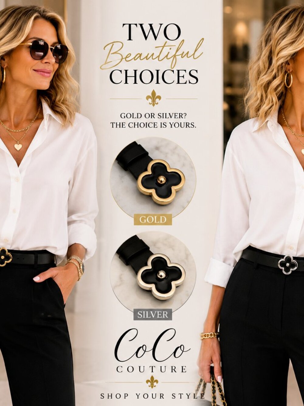 BQ38 Your Choice of Gold or Silver Black Leather Belt